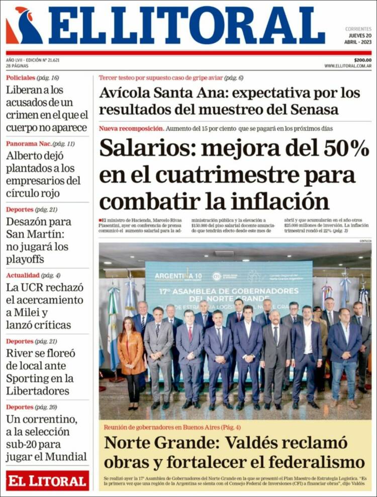 Portada de El Litoral Corrientes (Argentina)