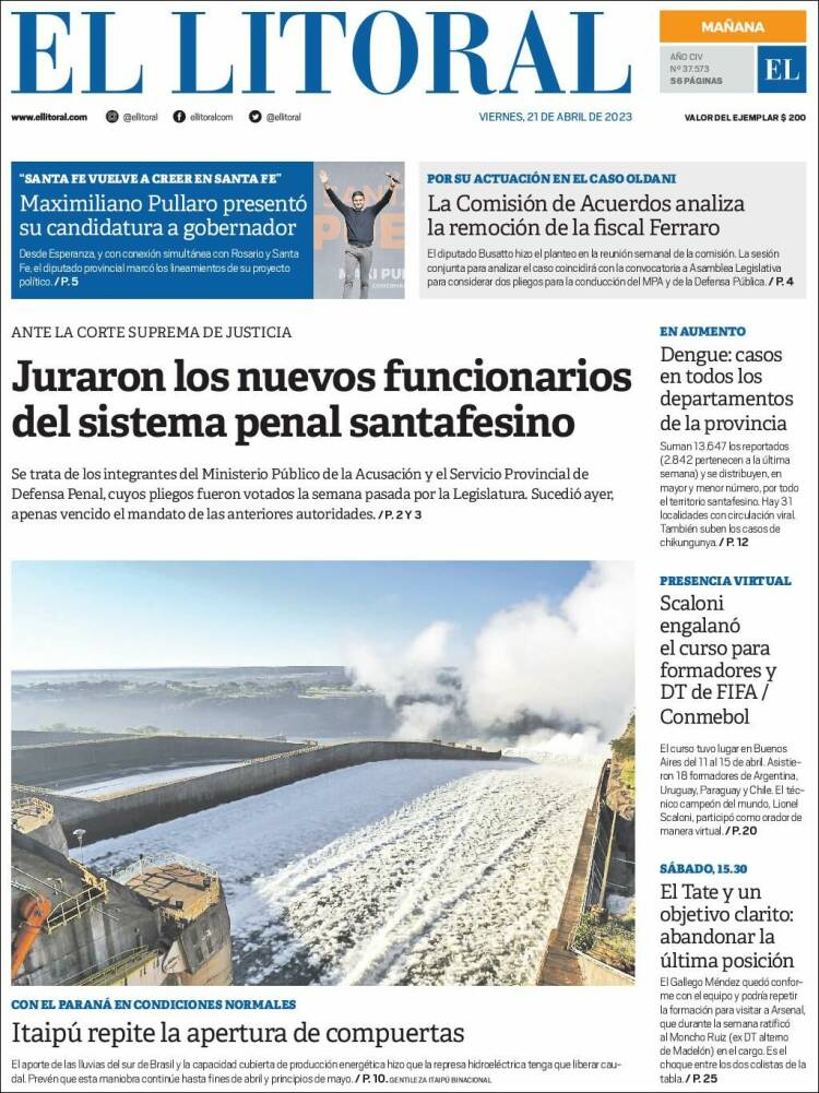 Portada de Diario El Litoral (Argentina)