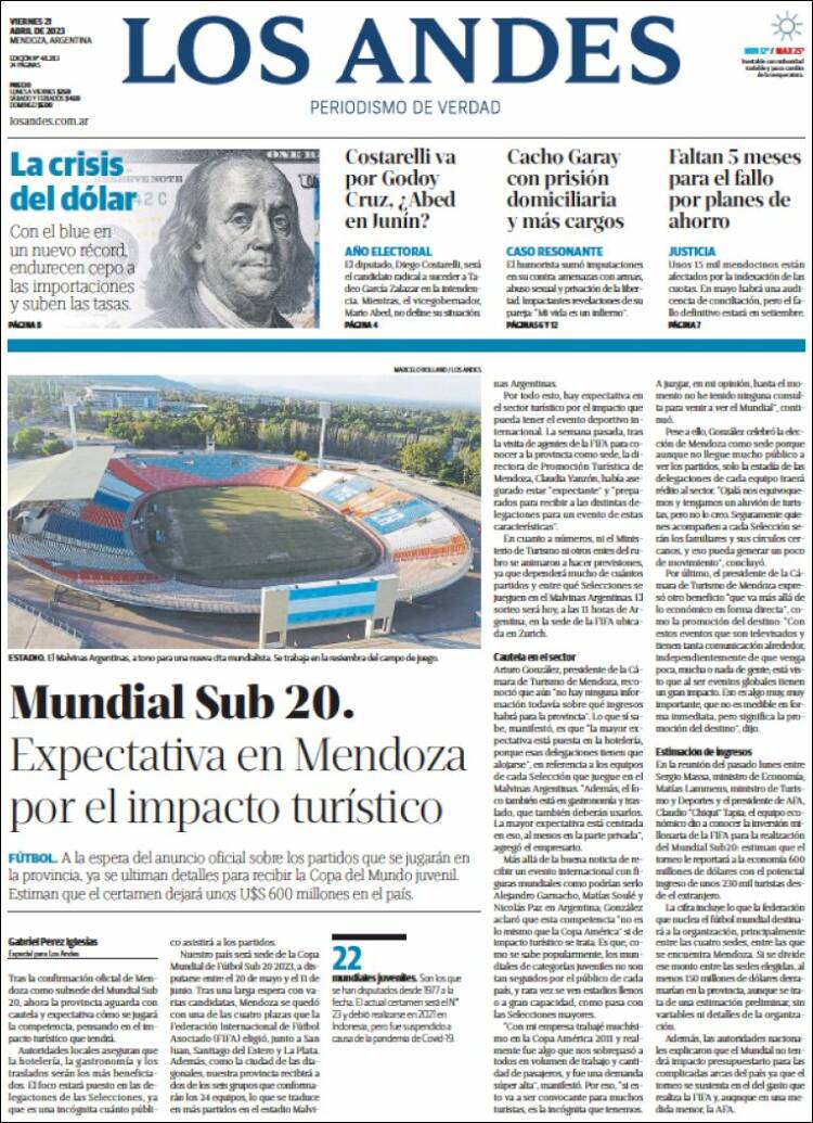 Portada de Los Andes - Mendoza (Argentina)