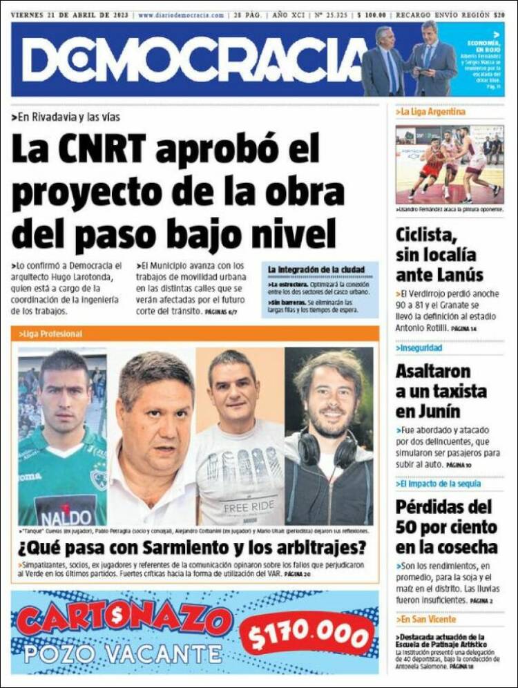Portada de Diario Democracia (Argentina)