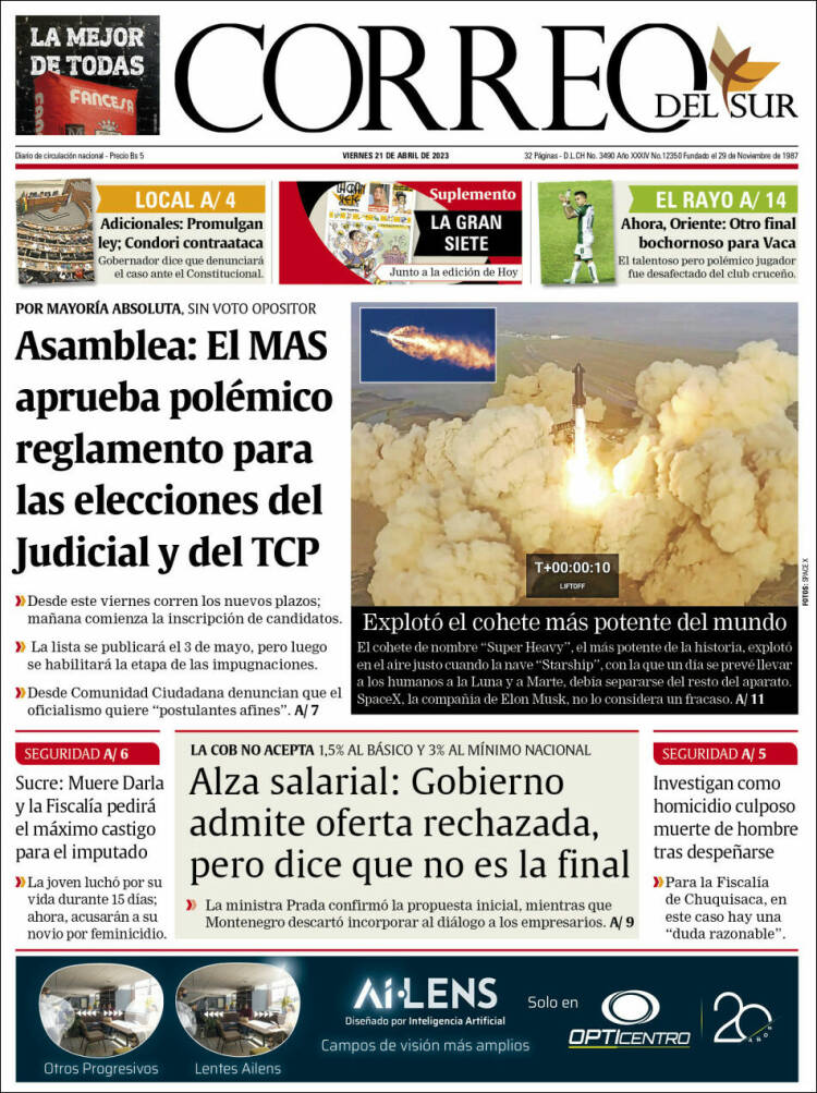 Portada de Correo Sur (Bolivia)