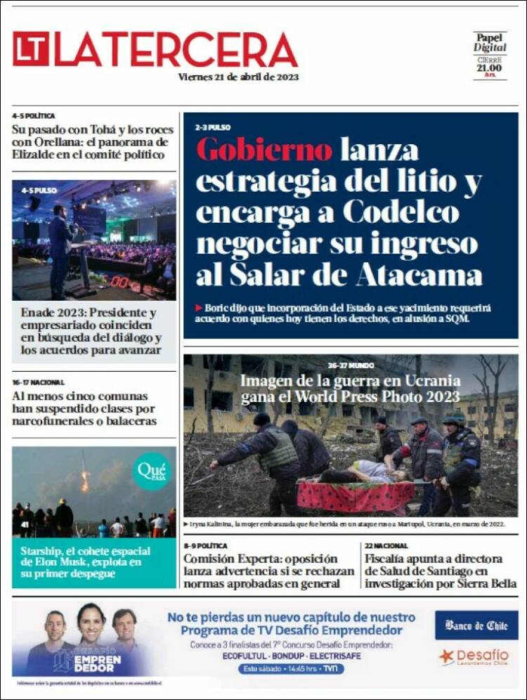 Portada de La Tercera (Chile)