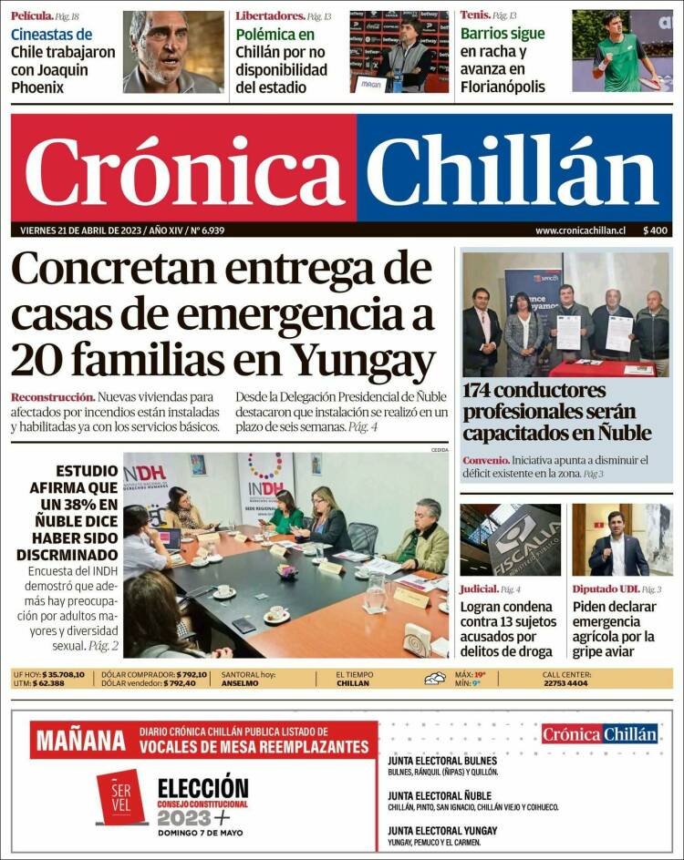 Portada de Crónica Chillán (Chile)
