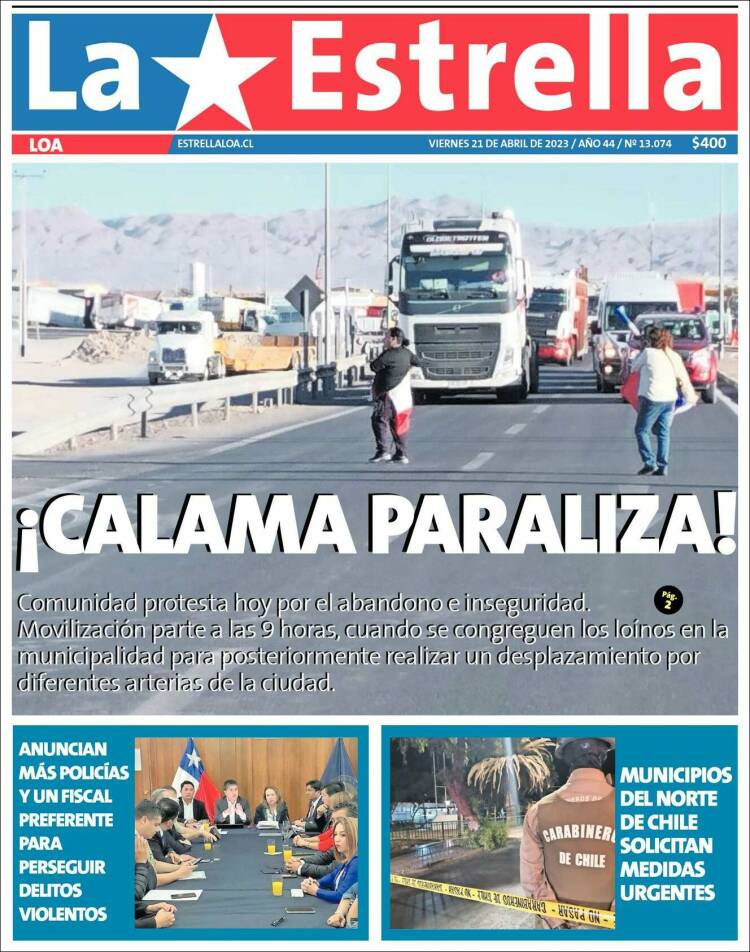 Portada de La Estrella de Loa (Chile)