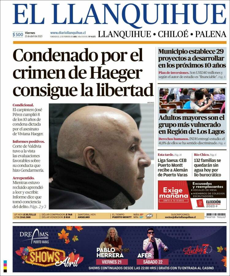 Portada de El Llanquihue (Chile)