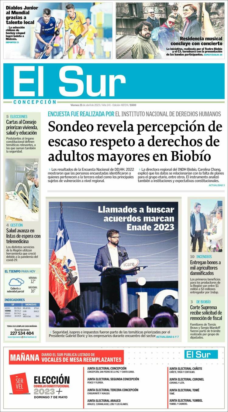 Portada de El Sur (Chile)