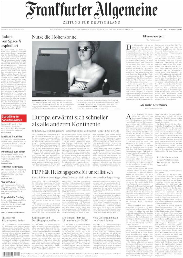 Portada de Frankfurter Allgemeine (Alemania)