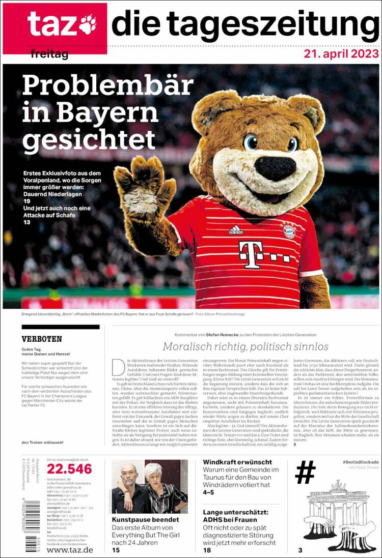 Portada de Die Tageszeitung (Alemania)