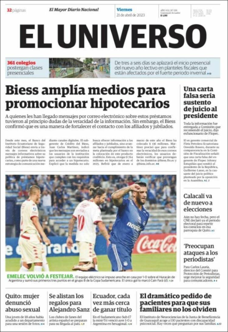 Portada de El Universo - Ecuador (Ecuador)