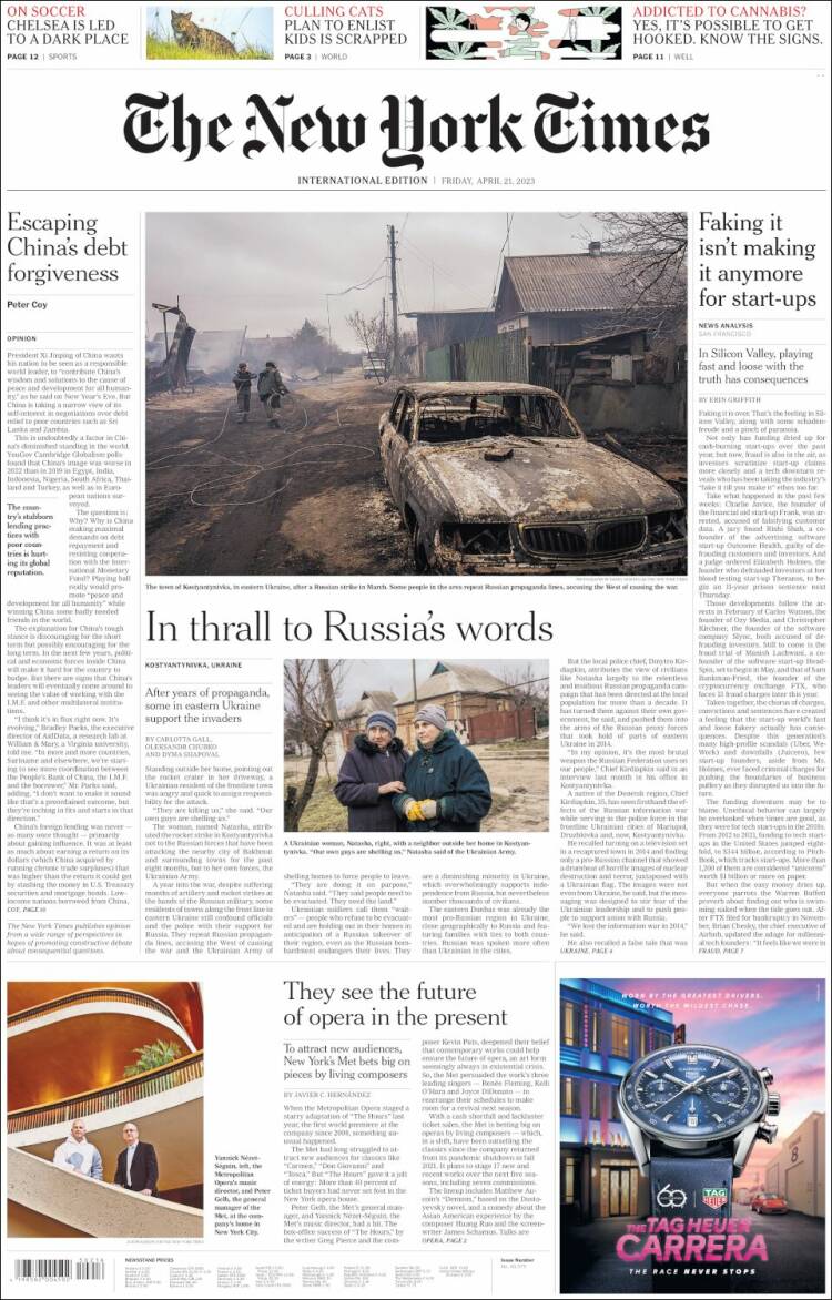 Portada de International New York Times (Europa)