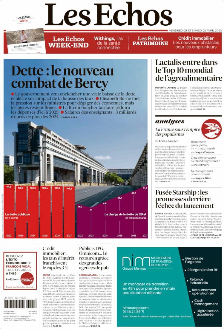 Portada de Les Echos (France)