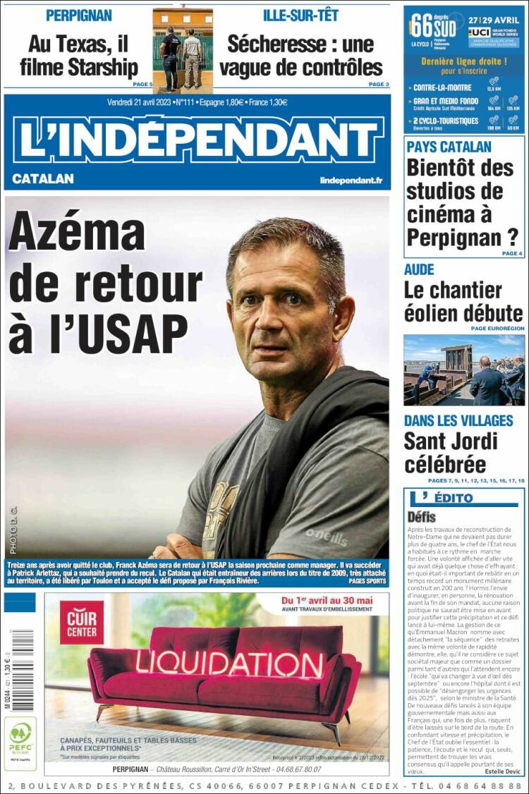 Portada de Le Indépendant (France)