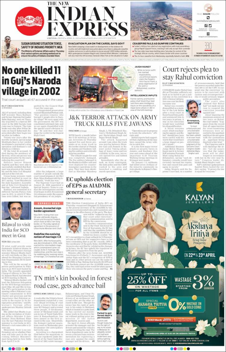 Portada de New Indian Express (India)