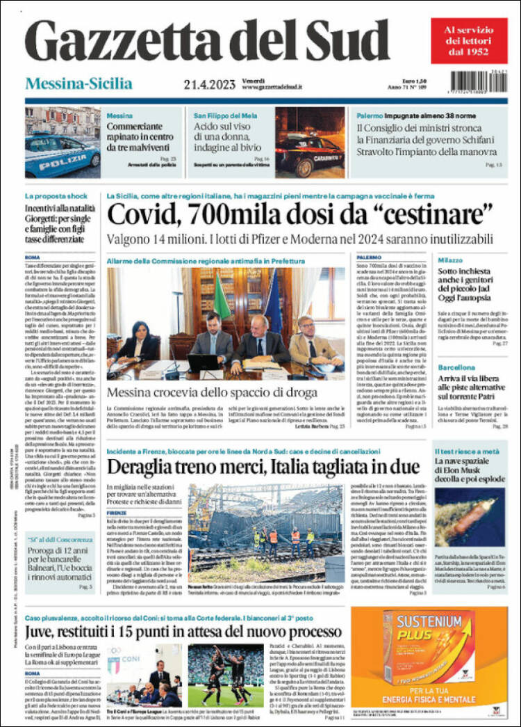 Portada de Gazzetta del Sud (Italia)