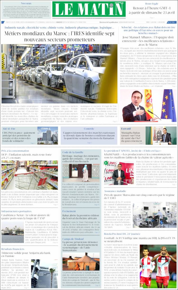 Portada de Le Matin (Marruecos)