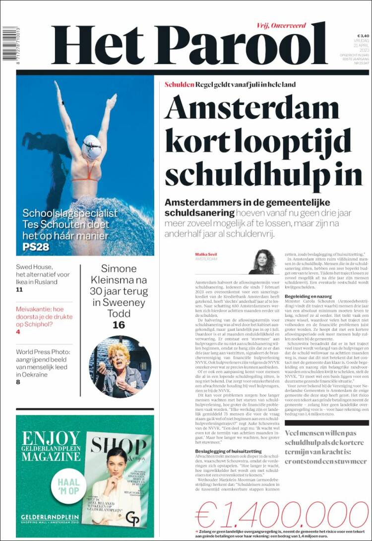 Portada de Het Parool (Pa&iacute;ses Bajos)