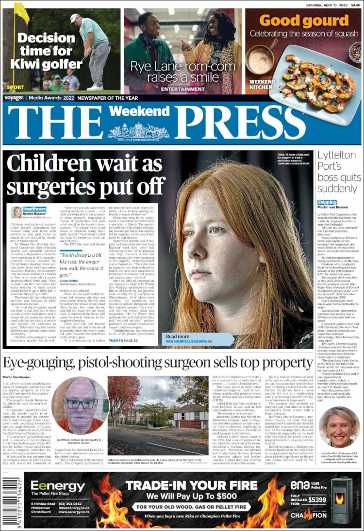 Portada de The Press (Nueva Zelanda)