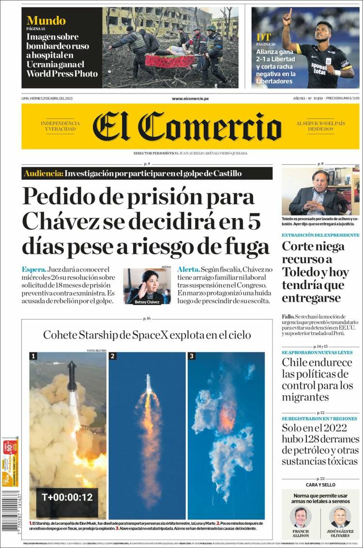 Portada de El Comercio (Per&uacute;)