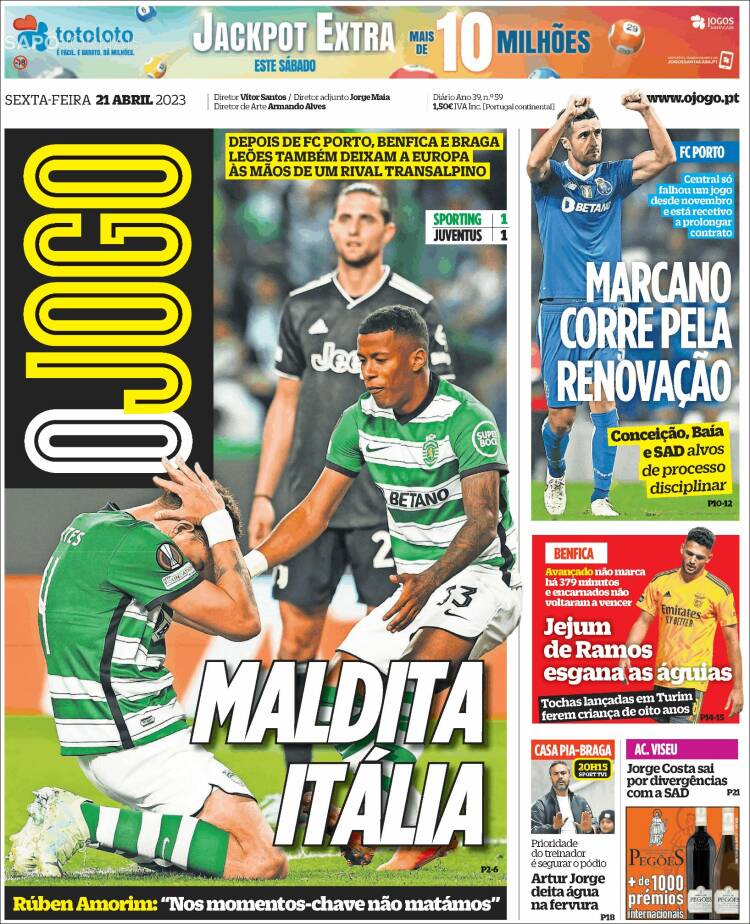 Portada de O Jogo (Portugal)