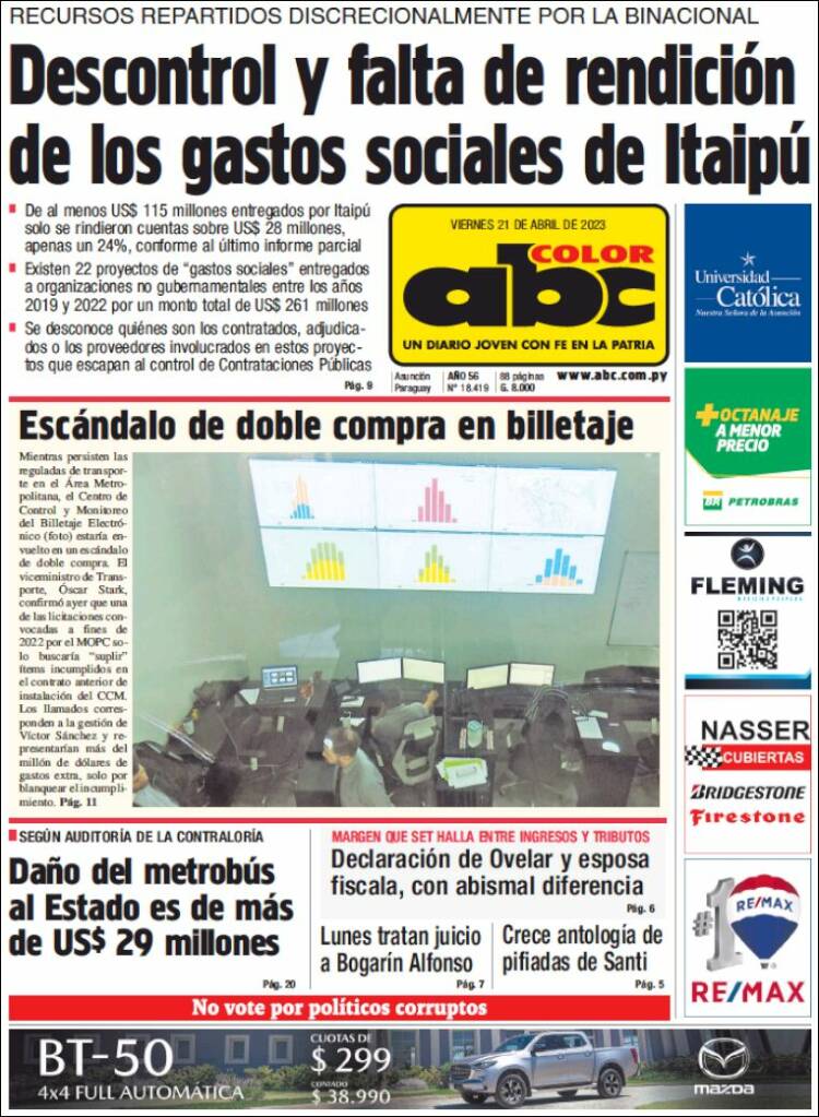 Portada de ABC Color (Paraguay)
