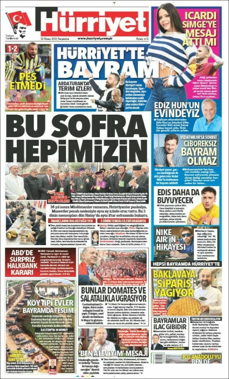 Portada de Hürriyet (Turqu&iacute;a)