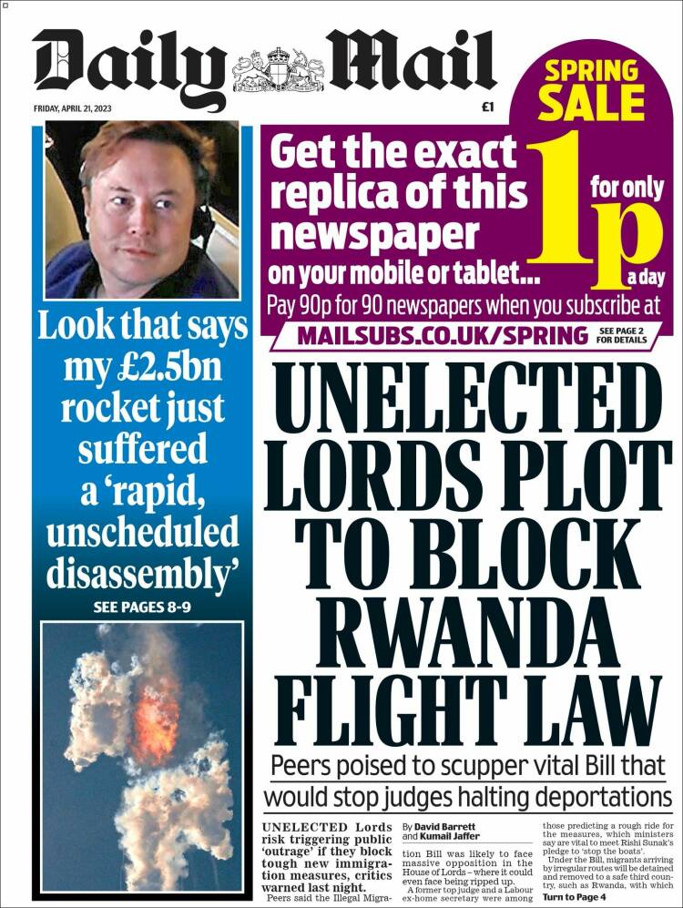 Portada de Daily Mail (Reino Unido)