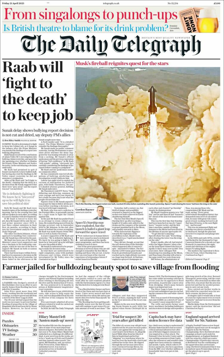 Portada de Daily Telegraph (Reino Unido)