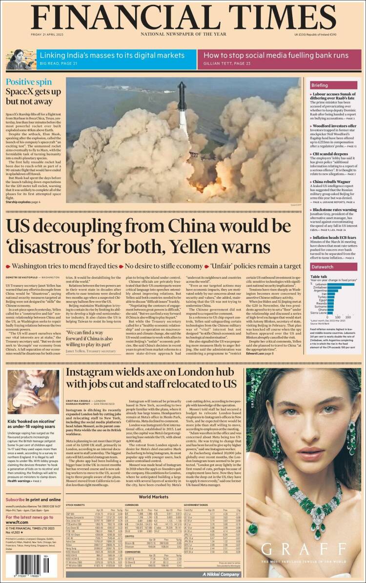 Portada de Financial Times (Reino Unido)