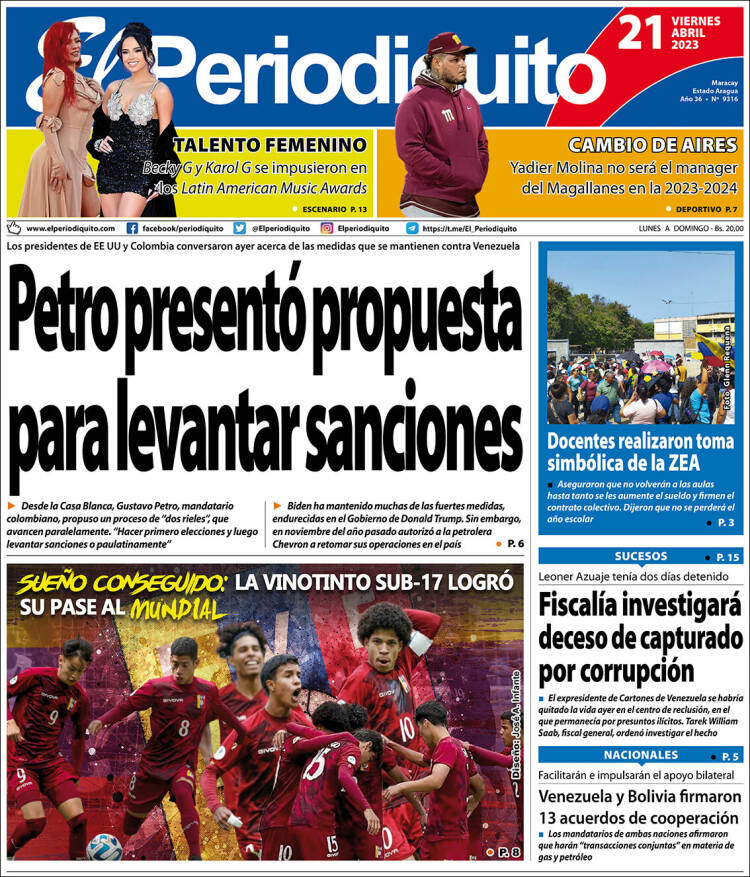 Portada de Periodiquito de Aragua (Venezuela)