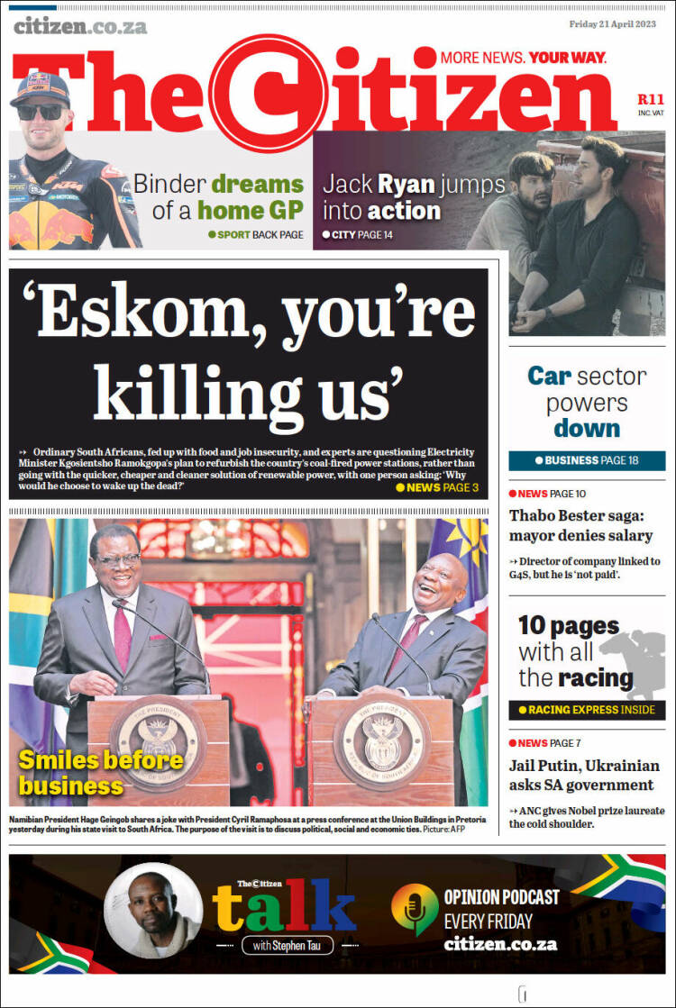 Portada de The Citizen (Sud&aacute;frica)