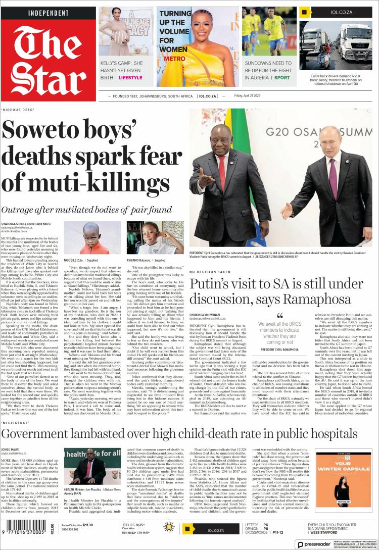 Portada de The Star (Sud&aacute;frica)
