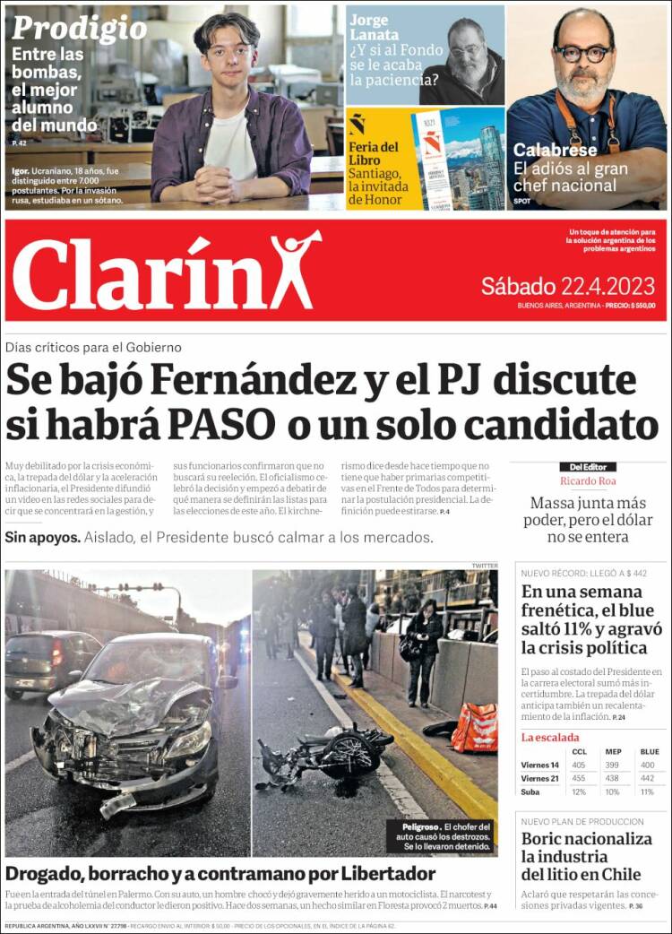 Portada de Clarín (Argentina)
