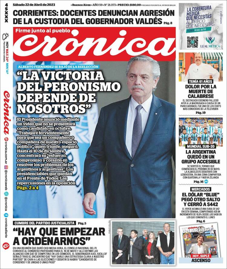 Portada de Crónica (Argentina)