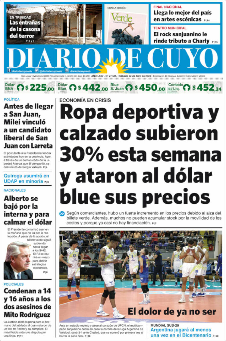 Portada de Diario de Cuyo (Argentina)