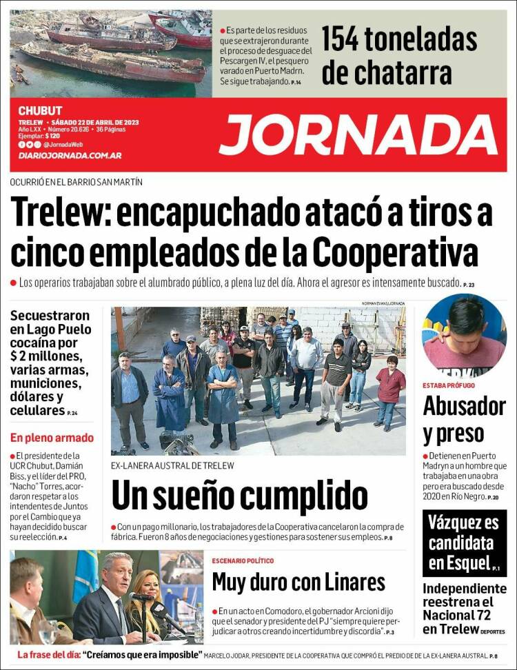 Portada de Diario Jornada en la Patagonia (Argentina)