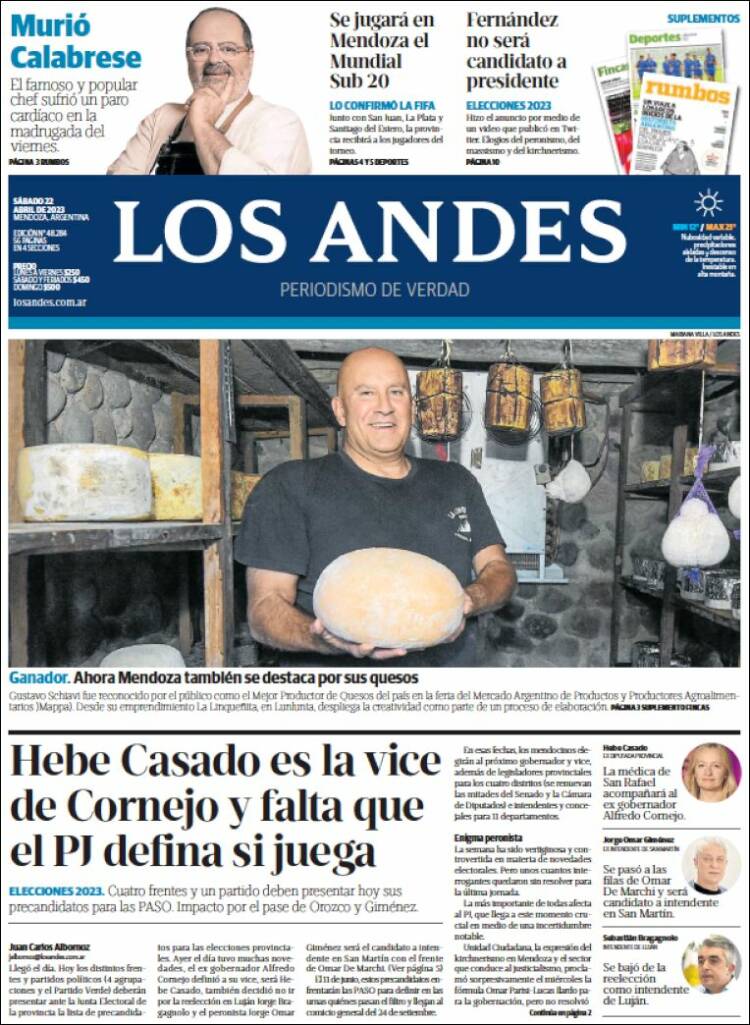 Portada de Los Andes - Mendoza (Argentina)