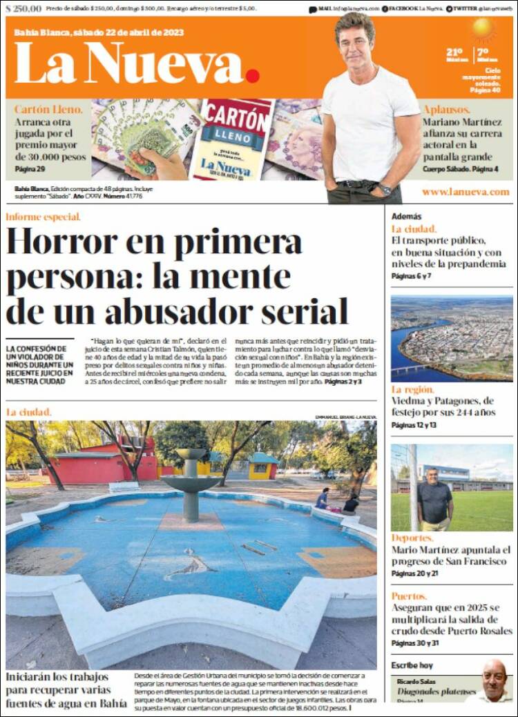 Portada de La Nueva Provincia (Argentina)