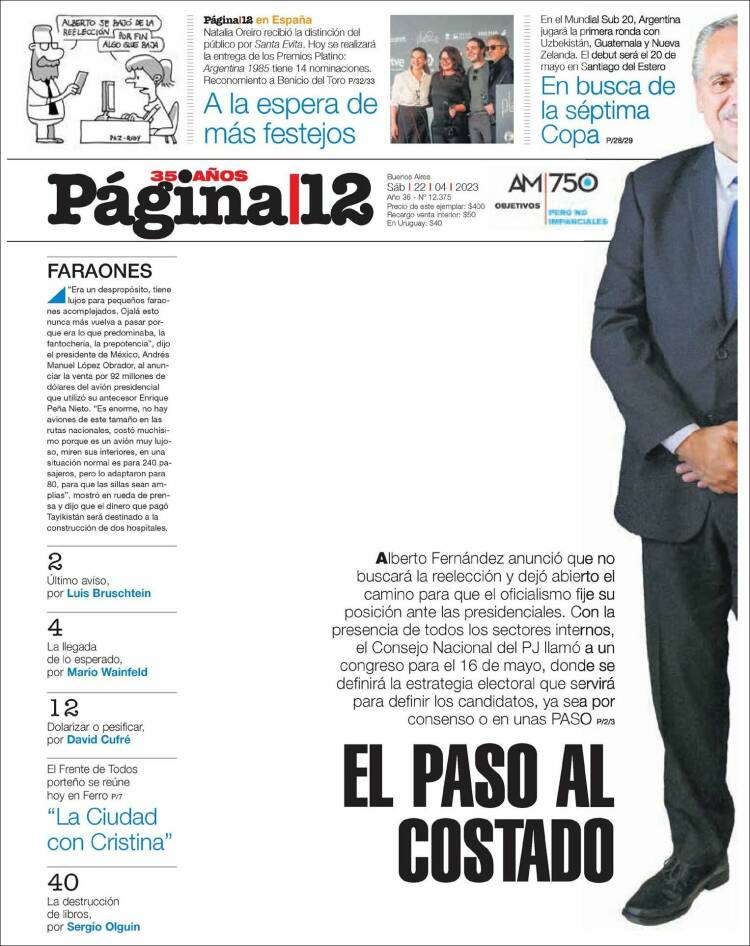 Portada de Página/12 (Argentina)