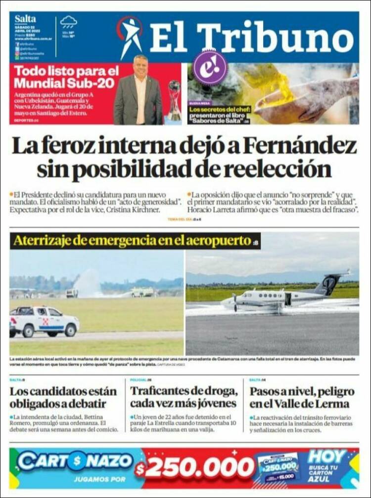 Portada de El Tribuno - Salta (Argentina)