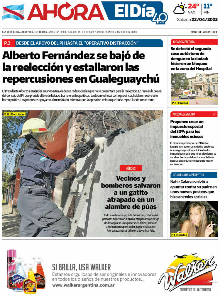 Portada de El Día de Gualeguaychú (Argentina)