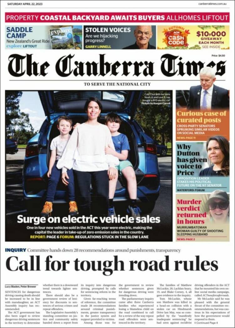 Portada de The Canberra Times (Australia)