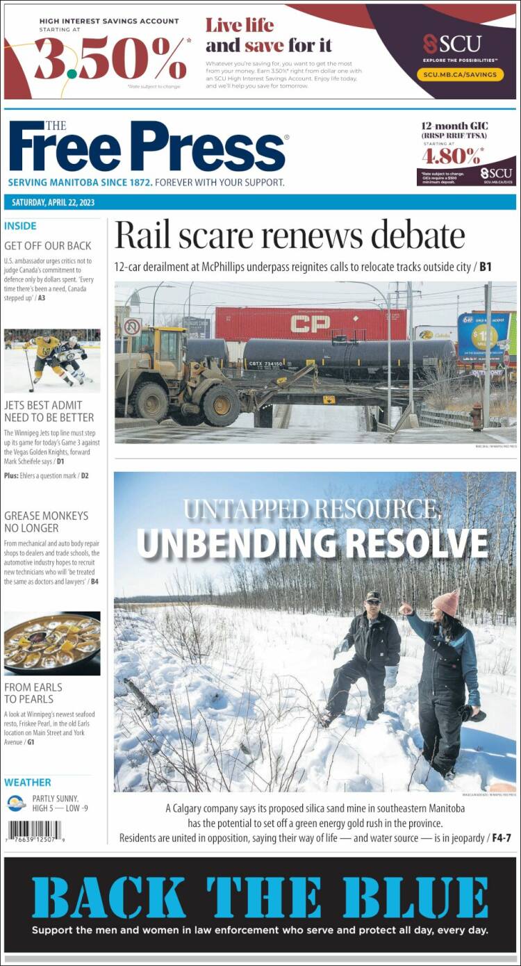 Portada de Winnipeg Free Press (Canadá)