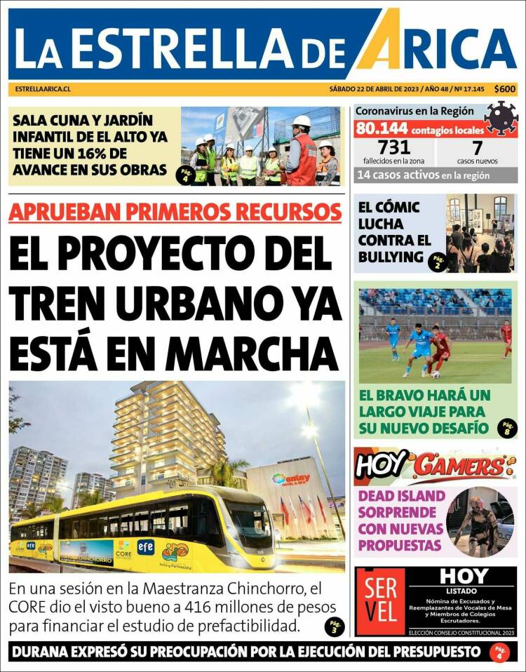 Portada de La Estrella de Arica (Chile)