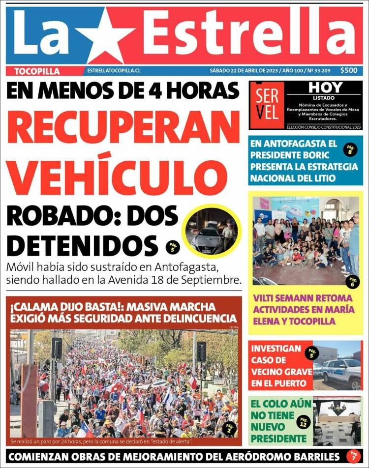 Portada de La Estrella de Tocopilla (Chile)