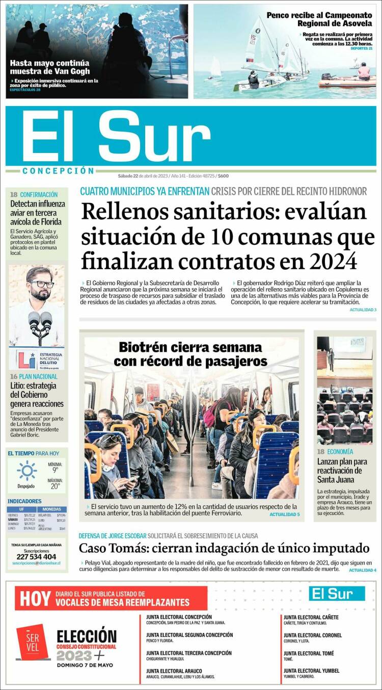 Portada de El Sur (Chile)