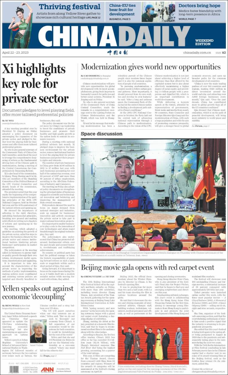Portada de China Daily (China)