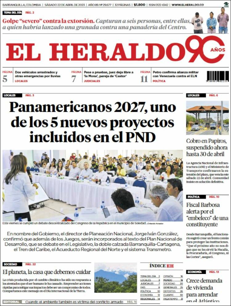 Portada de El Heraldo (Colombia)