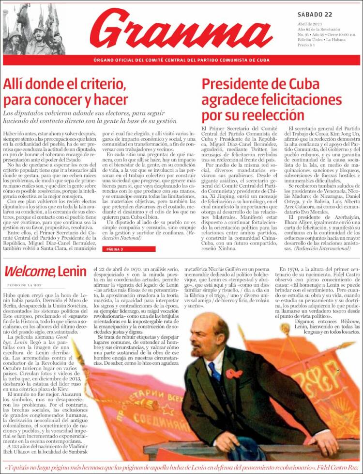 Portada de Granma (Cuba)