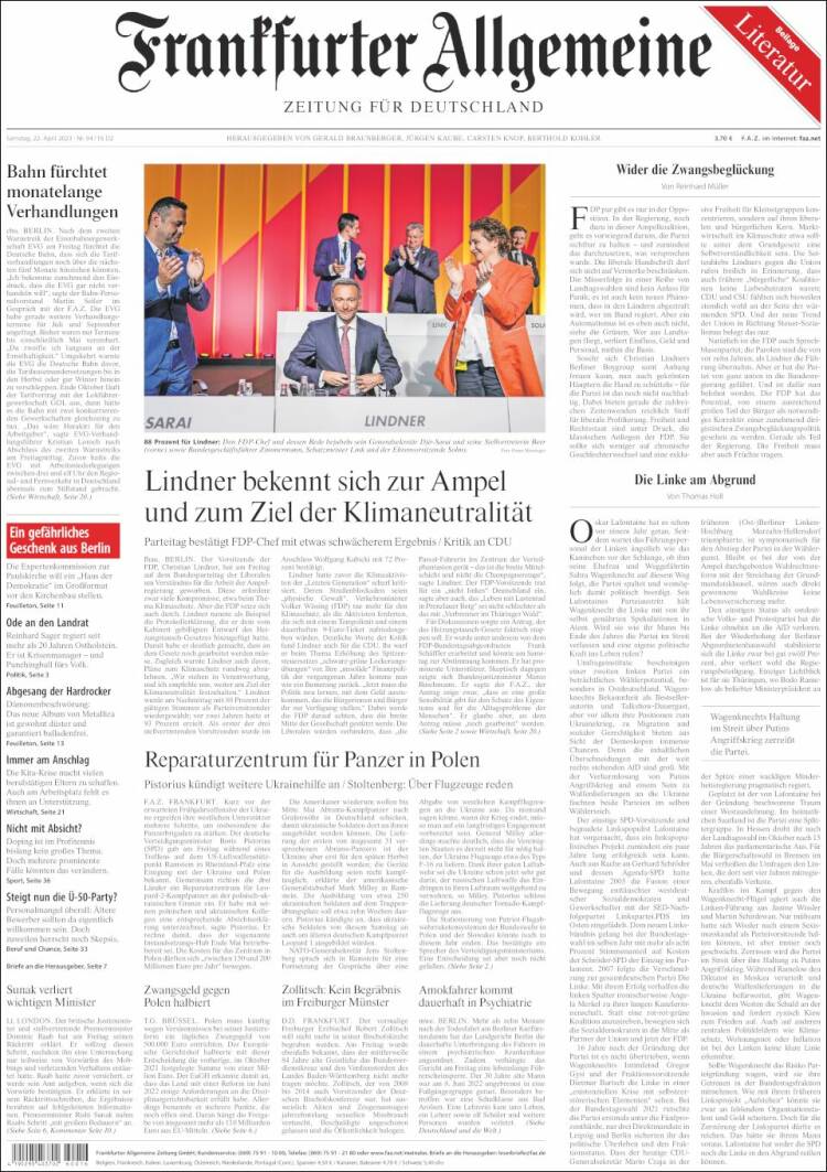 Portada de Frankfurter Allgemeine (Alemania)
