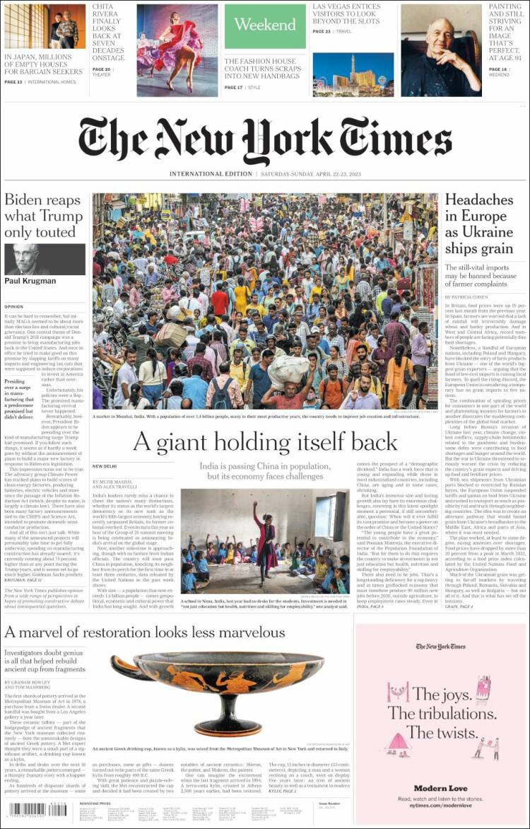 Portada de International New York Times (Europa)